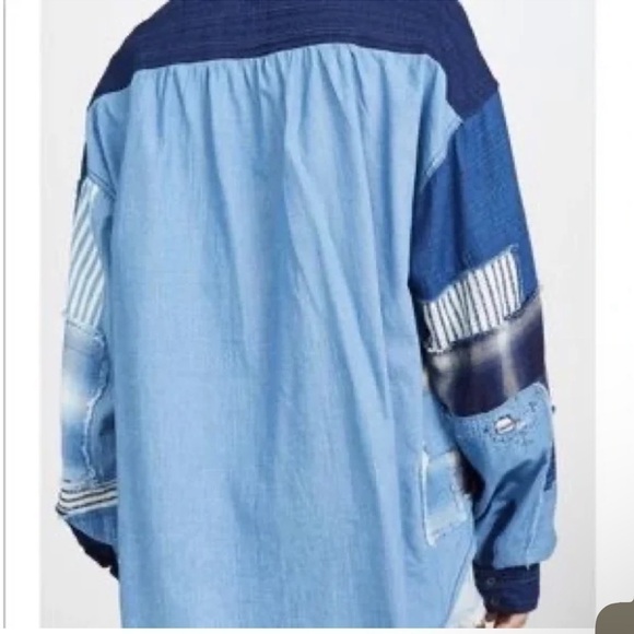 Free People Patch Denim High Low Button Down Shacket Top - Picture 2 of 13